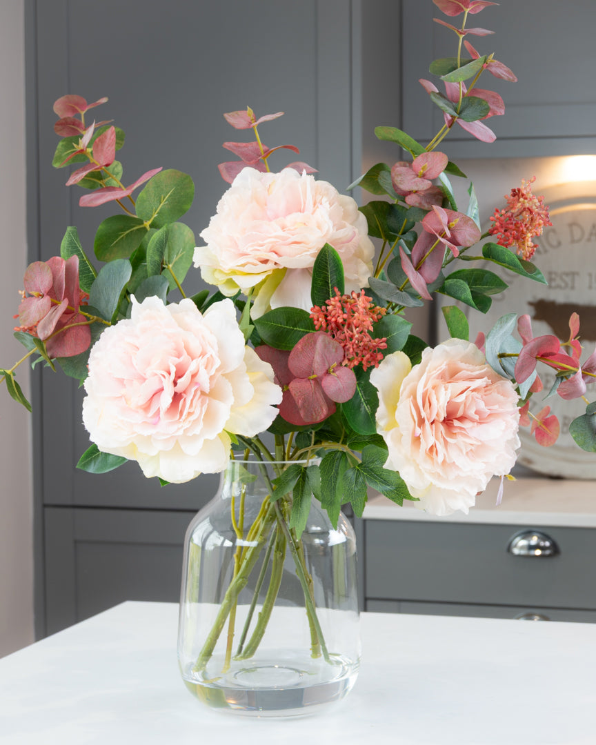 Peonies & Eucalyptus in Vase