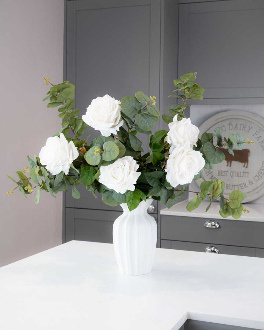 Real-Touch Garden Rose Stem - White