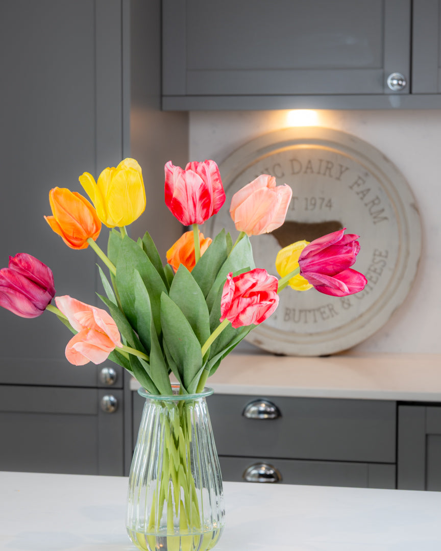 Rainbow of Tulips in Vase