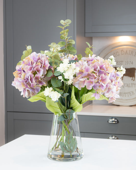Lilac Hydrangea & Meadow Flowers in Vase