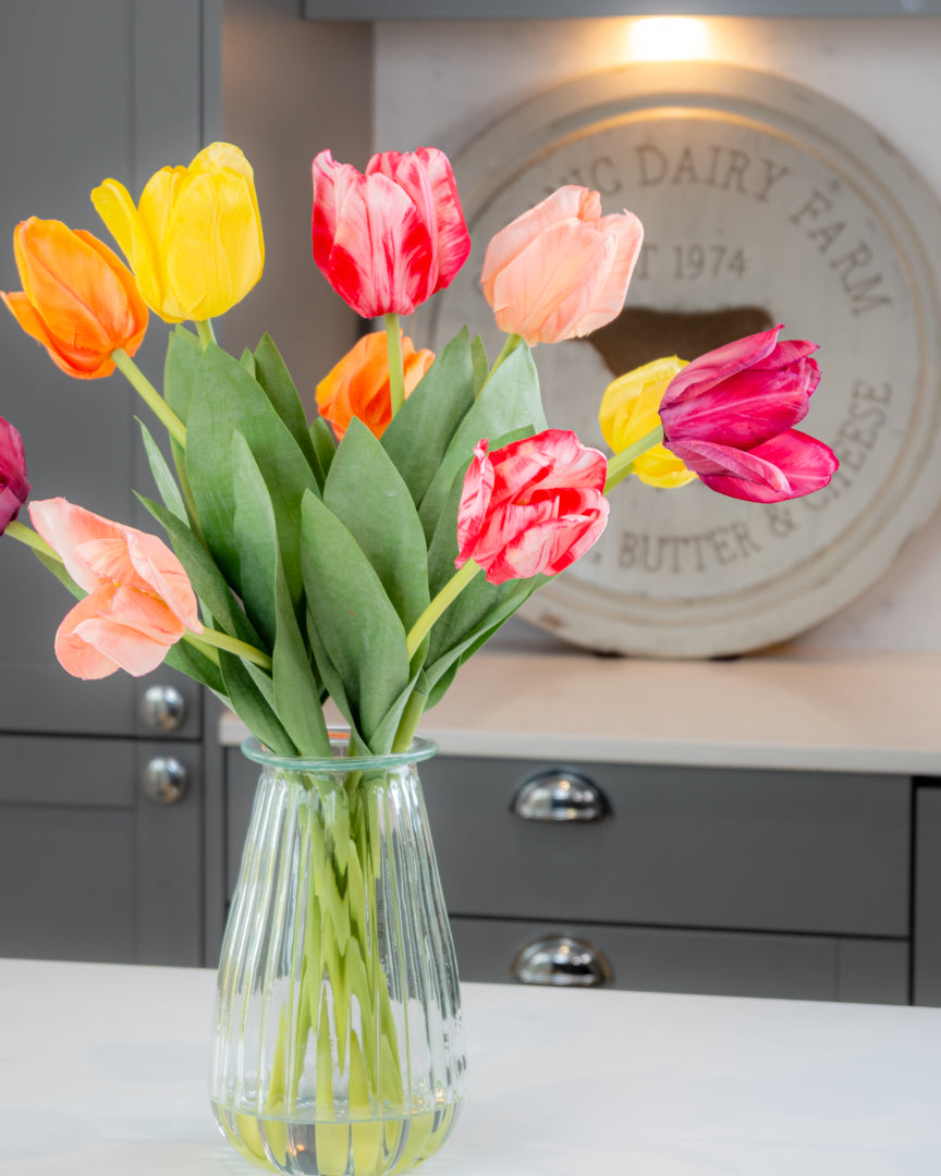Rainbow of Tulips in Vase