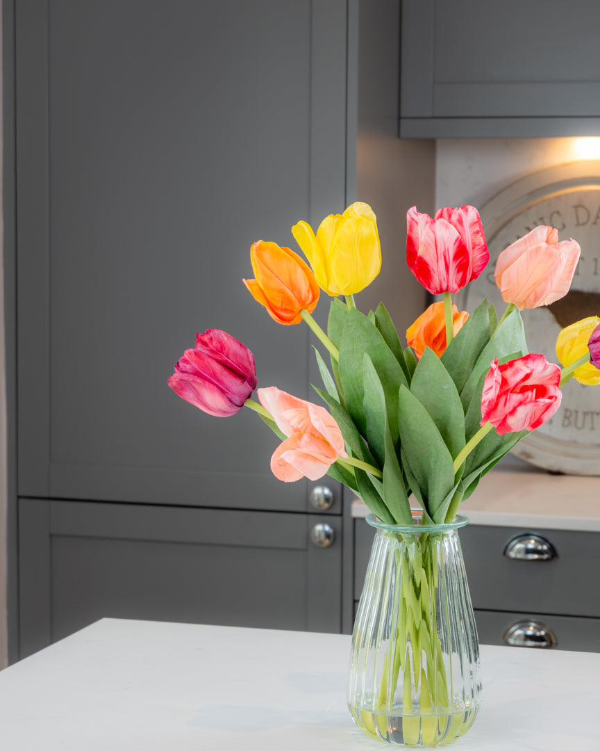 Rainbow of Tulips in Vase