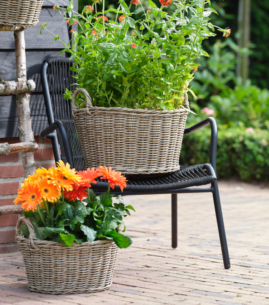 Polyrattan Grey Lined Basket (2 sizes)